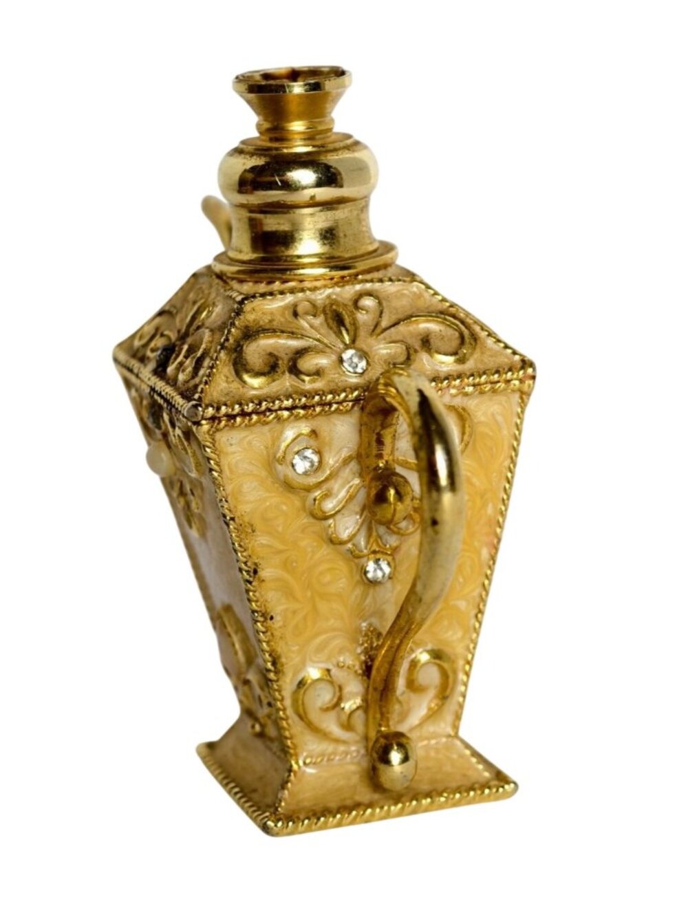 Vtg Perfume Bottle Gold Tone Ornate Mini Teapot Intricate Design Rhinestone Acce - Picture 2 of 5
